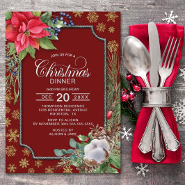 Poinsettia Blume Schneeflocken Weihnachtsabend Einladung