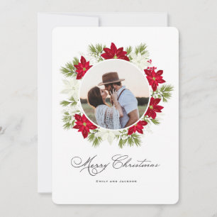 Poinsettia Blume und Kiefernholz Foto Feiertagskarte
