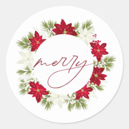 Poinsettia Blume und Pine Round Merry Runder Aufkleber