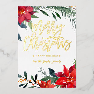 Poinsettia Blumen Foto Glitter Frohe Weihnachten Folieneinladung