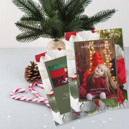 Poinsettia-Blumen-Frohe-Feiertage-2-Fotokarte Feiertagskarte