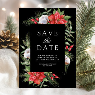 Poinsettia-Blumen-Weihnachten-Schwarz-Hochzeitsfot Save The Date
