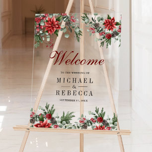Poinsettia-Blumen-Weihnachts-Hochzeitsbegrüßung Acrylschild