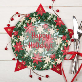 Poinsettia Blumenweihnachtsfest Grün Pappteller