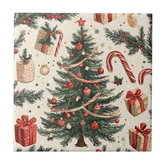 Poinsettia Blumenweihnachtsmuster (4) Fliese (Vorderseite)