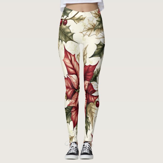 Poinsettia Blumenweihnachtsmuster (4) Leggings (Vorderseite)