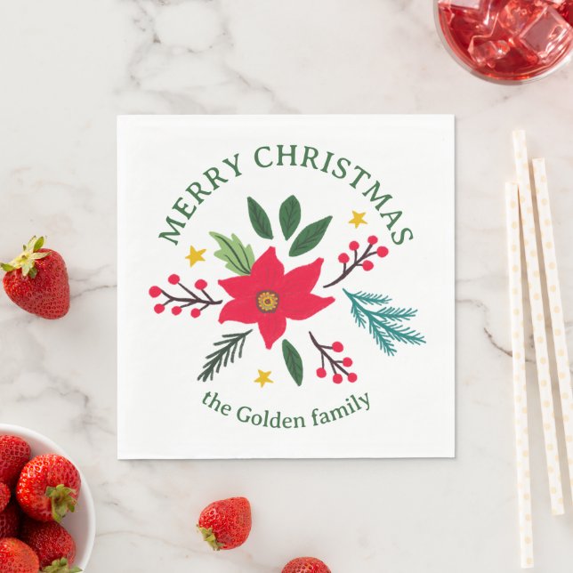 Poinsettia Botanicals Foliage Holiday CUSTOM Serviette (Beispiel)