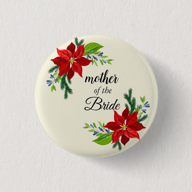 Poinsettia Bouquet Mutter der Braut Button (Vorderseite)