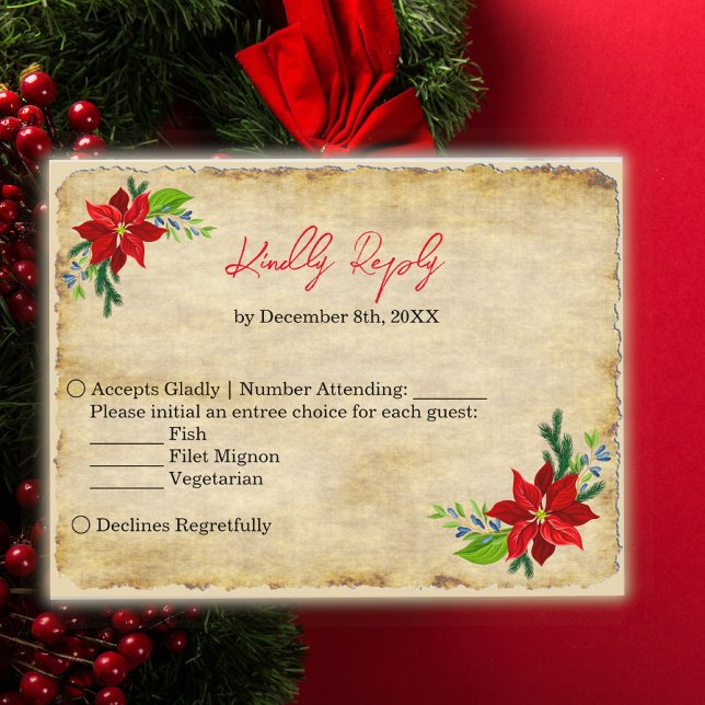 Poinsettia Bouquet, Vintager RSV Einladungspostkarte (Von Creator hochgeladen)