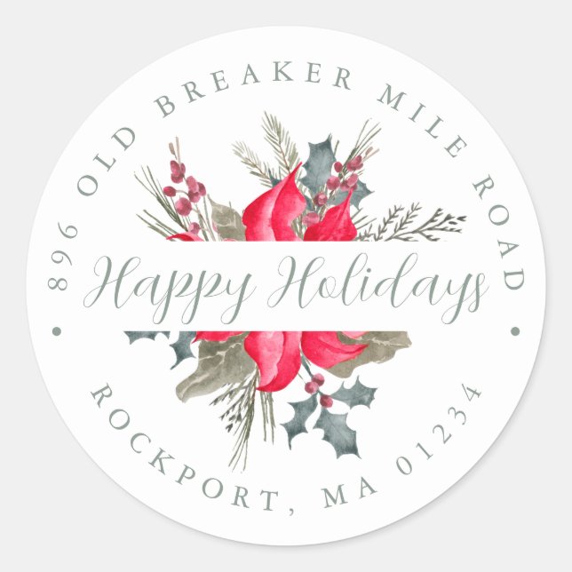 Poinsettia Bouquet Weihnachtsrückgabe Runder Aufkleber (Vorderseite)