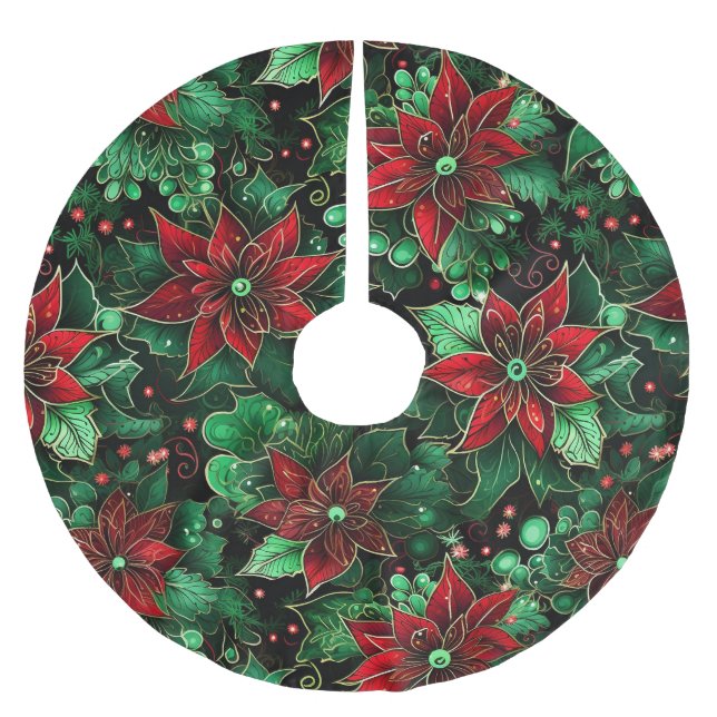 Poinsettia Briwelred Polyester Weihnachtsbaumdecke (Vorderseite)