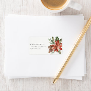 Poinsettia Bunch Frohe Weihnachtskiefernadresse Adressaufkleber