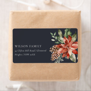 Poinsettia Bunch Navy Black Christmas Pine Adresse