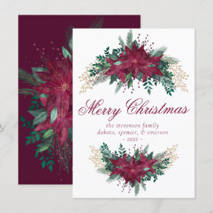 Poinsettia Burgund und Aquamarine Winter-Blumengar Feiertagskarte