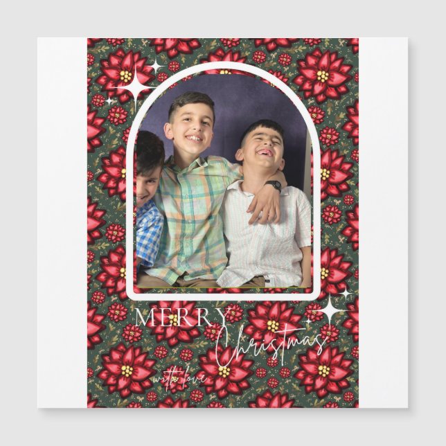 Poinsettia Christmas Card – Personalized Magnetkarte (Vorderseite)