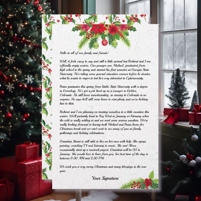 Poinsettia Christmas Family Newsletter - Ihr Text Briefpapier (Von Creator hochgeladen)