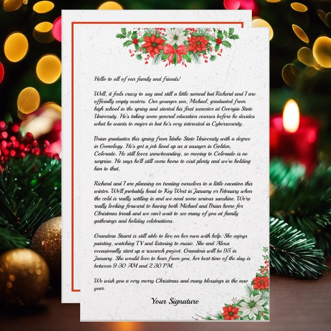 Poinsettia Christmas Family Newsletter Ihr Text Briefpapier (Von Creator hochgeladen)