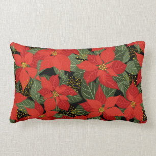 Poinsettia Christmas Floral Lumbar Pillow Lendenkissen