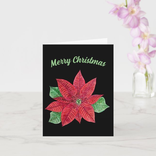 Poinsettia Christmas Grußkarte - Schwarz Karte (Orchidee)