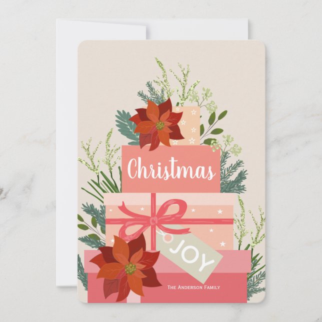 Poinsettia Christmas Joy Custom Familienname Karte (Vorderseite)