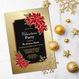 Poinsettia Christmas Party Gold Borough Black Einladung