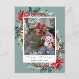 Poinsettia Christmas Pine Needle Funny Message Blu Postkarte