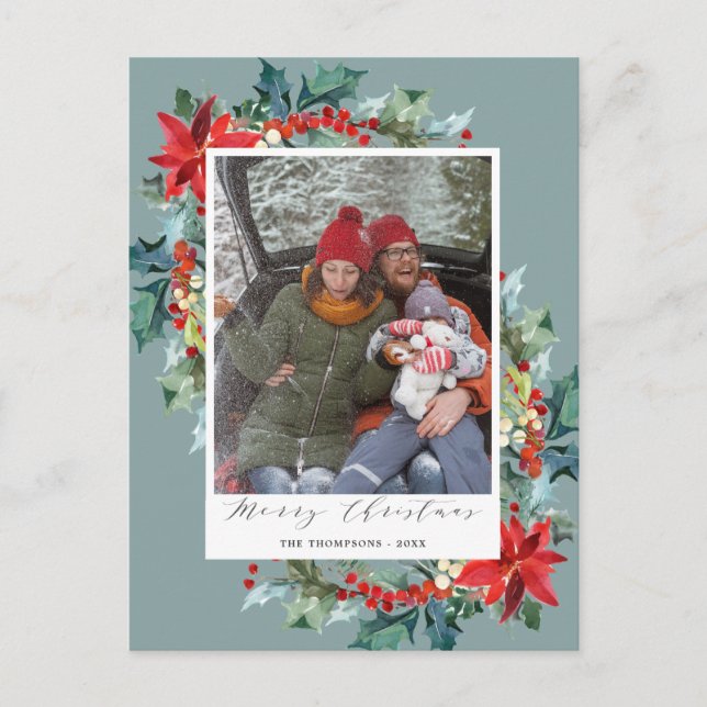 Poinsettia Christmas Pine Needle Funny Message Blu Postkarte (Vorderseite)