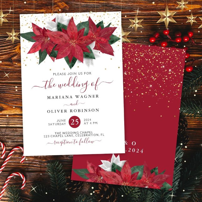 Poinsettia Christmas Watercolor Floral Wedding Inv Einladung (Von Creator hochgeladen)