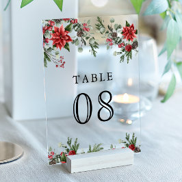 Poinsettia Christmas Wedding Acrylic Table Number Acryleinladungen