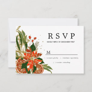 Poinsettia Citrus Gold Winter Wedding UAWG RSVP Karte