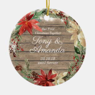 Poinsettia, die unser erstes Weihnachten zusammen Keramik Ornament