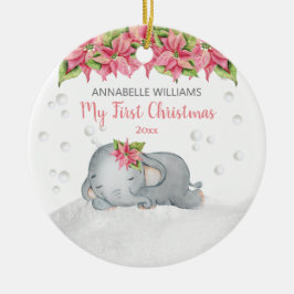 Poinsettia Elephant Baby's 1. Keramik Ornament