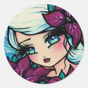 "Poinsettia-Elf-" Runder Aufkleber