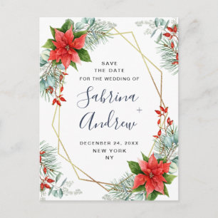Poinsettia Eukalyptus Pine Wedding Save the Date Ankündigungspostkarte