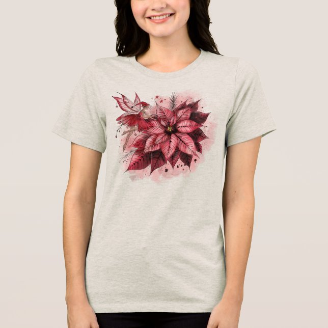 Poinsettia Fairy Tri-Blend Shirt (Vorderseite)