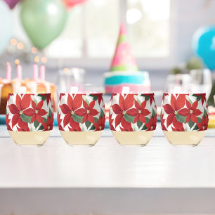 Poinsettia-Feiertags-Glas-Tumbler-Set Weinglas Ohne Stiel