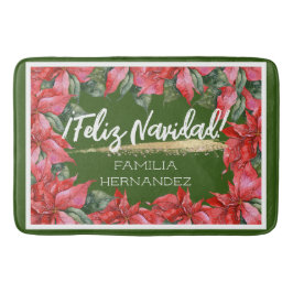 Poinsettia Feliz Navidad Holiday Name Badematte