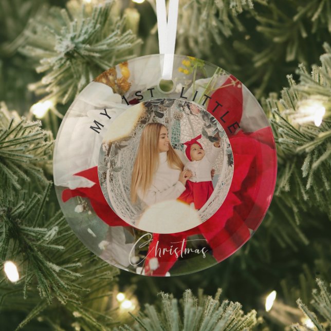 Poinsettia Floral 1st Little Christmas  Photo Ornament Aus Glas (InSitu)