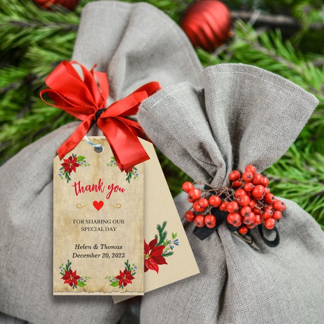 Poinsettia Floral Bouquet, Vintag Danke Geschenkanhänger (Von Creator hochgeladen)