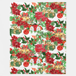 Poinsettia Floral Christmas Collage Fleecedecke