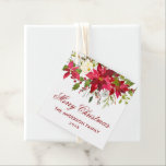 Poinsettia Floral Christmas Square Geschenkanhänger<br><div class="desc">Elegancolor Poinsettia Floral Frohe Weihnachten Rote Schrift Gefallen Tag,  Geschenk Tag</div>