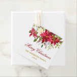 Poinsettia Floral Christmas Square Geschenkanhänger<br><div class="desc">Elegante Watercolor Poinsettia Floral Frohe Weihnachten Rot und Gold Script Gefallen Tag,  Geschenk Tag</div>