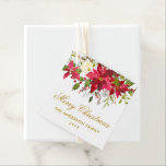 Poinsettia Floral Christmas Square Gold Geschenkanhänger<br><div class="desc">Elegante Watercolor Poinsettia Floral Frohe Weihnachten Gold Script Gefallen Tag,  Geschenk Tag</div>