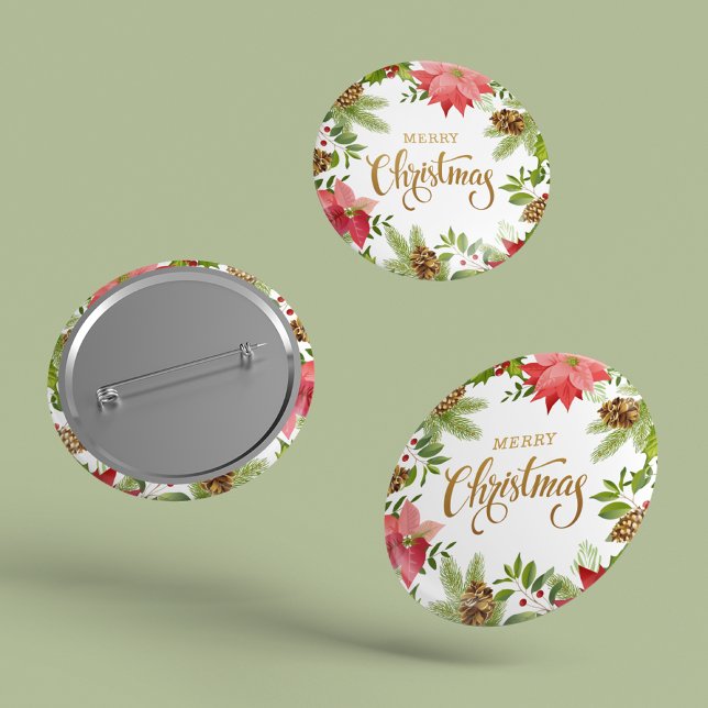 Poinsettia Floral Christmas | Urlaub Button (Von Creator hochgeladen)