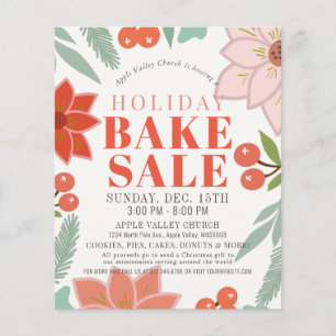 Poinsettia Floral Holiday Bake Sale Flyer