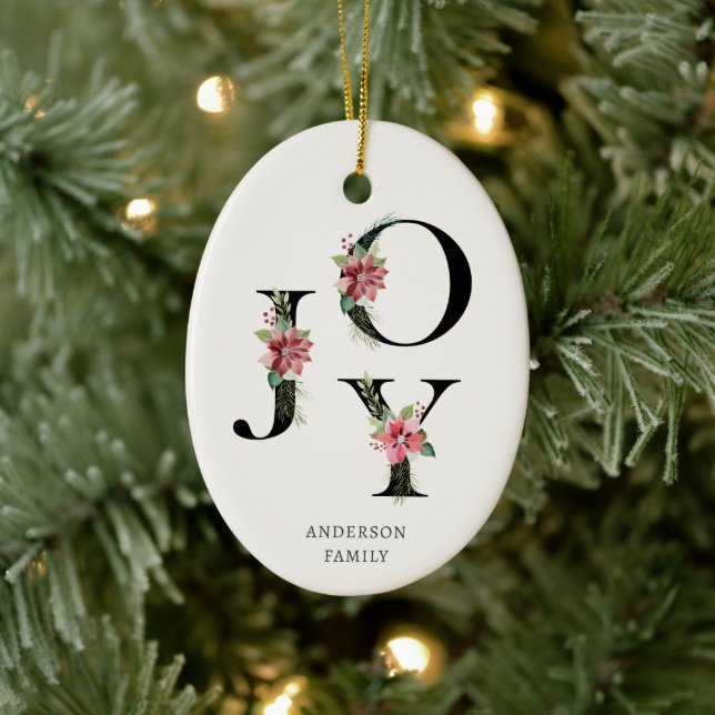 Poinsettia Floral Letters Holiday Monogram Keramik Ornament (Baum)