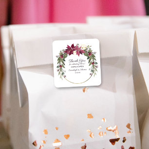 Poinsettia Floral Vielen Dank für Ihr Interesse    Quadratischer Aufkleber