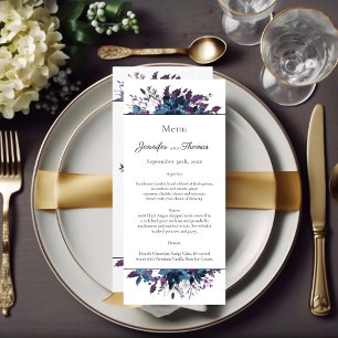Poinsettia Floral Wedding Menu   Moody Blue Menükarte