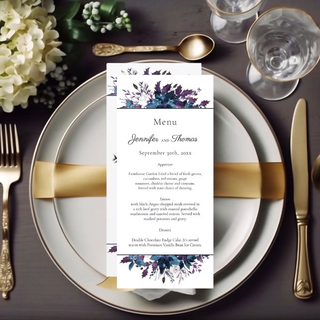 Poinsettia Floral Wedding Menu | Moody Blue Menükarte (Von Creator hochgeladen)