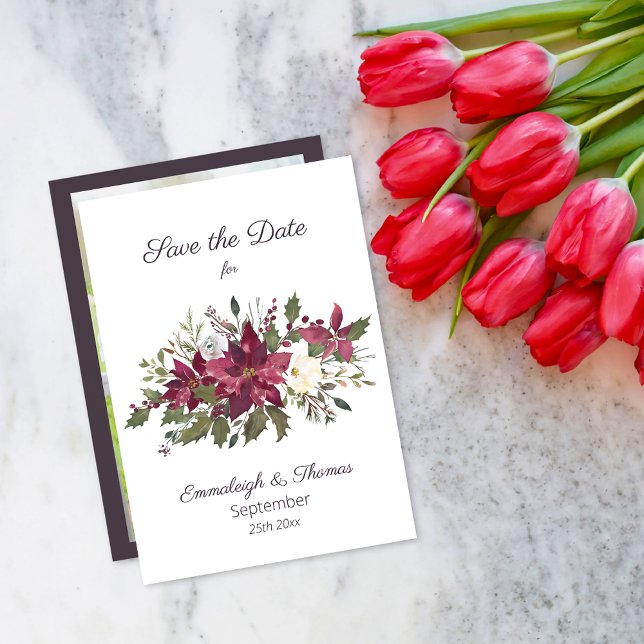 Poinsettia Florals Save the Date | Scharlachrot (Von Creator hochgeladen)